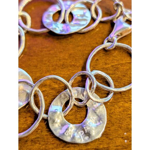 Silpada 925 Sterling Silver Hammered Circle Loopy Chain Bracelet - Picture 4 of 7